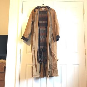 LL BEAN full length wool blanket lined barn coat S
